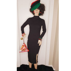 BLACK MOCK NECK LONG SLEEVED  DRESS