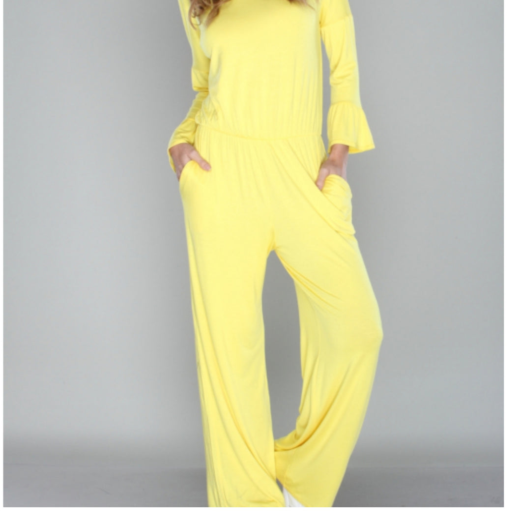 QUEEN BELL SLEEVE YELLOW JUMPSUIT